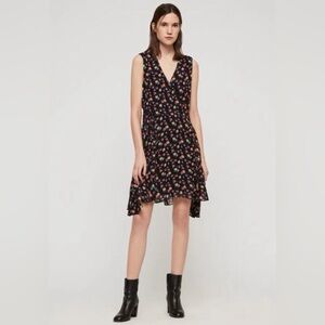 Allsaints Women Miller Kukio Floral Black Sleeveless Dress Size 00 US / UK 2